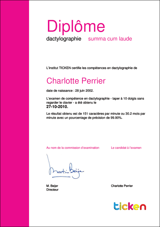 Examination et Diplôme de dactylographie Examination et Diplôme de dactylographie